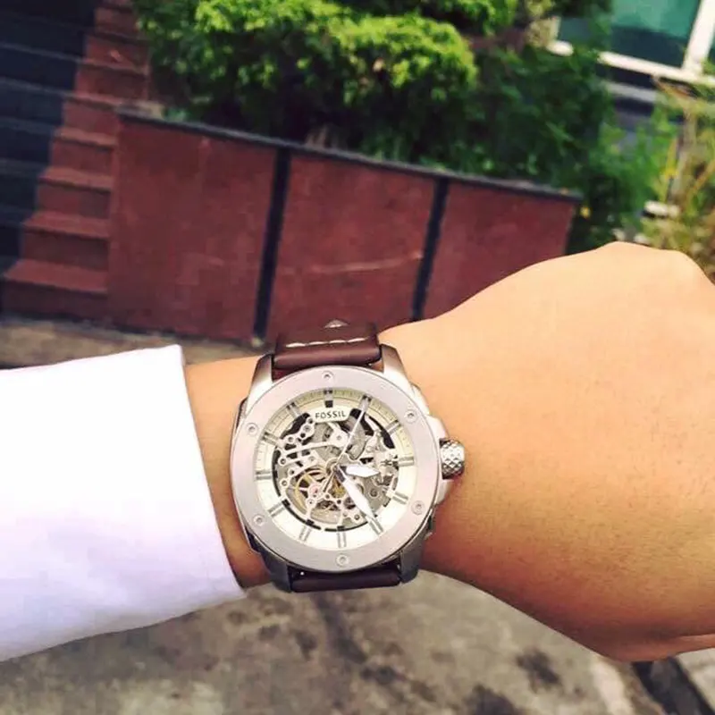 Fossil Modern Machine Automatic Skeleton Dial Brown Leather Men's Watch- ME3083